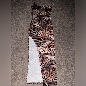 SHEIN One-Shoulder Marble Print Dress - Black, Brown, Cream